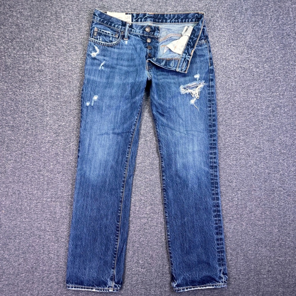 Abercrombie & Fitch Jeans Men 32x30 Blue Slim Straight Distressed Button Fly Y2K